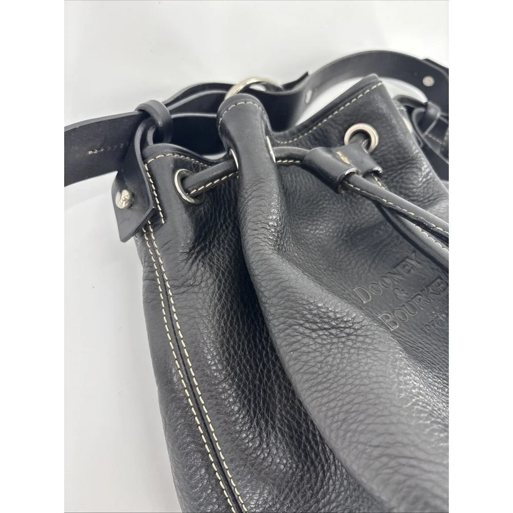 Dooney Bourke Vintage Black Pebble Leather Drawstring Bucket Shoulder Bag Purse